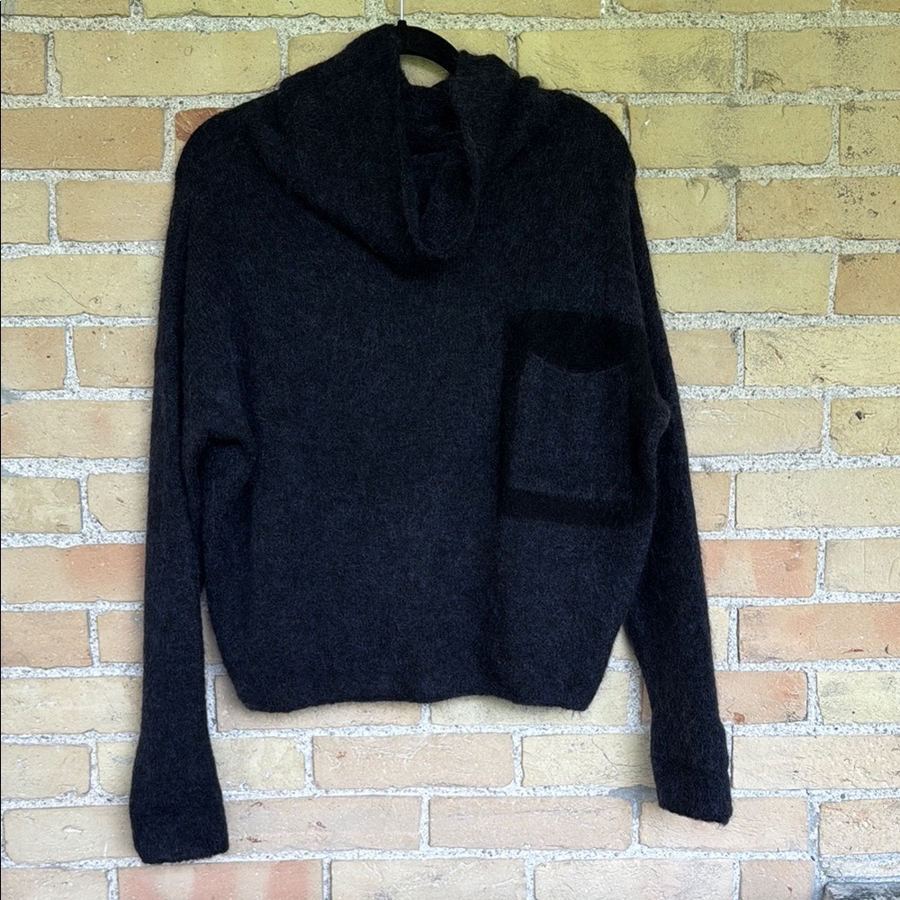 Sarah Pacini Cozy Black And Blue Cowl Neck Sweater